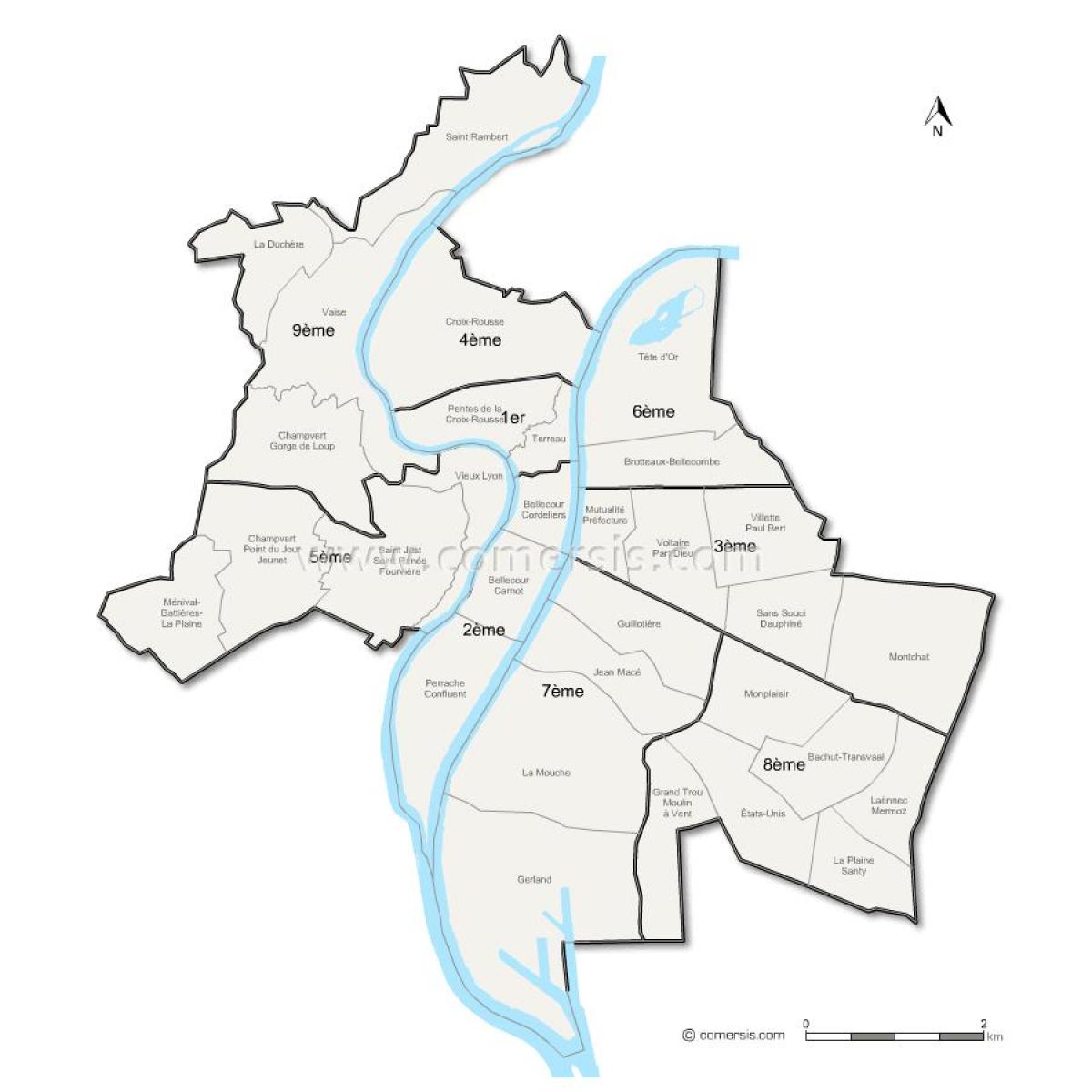 نقشه از لیون arrondissement