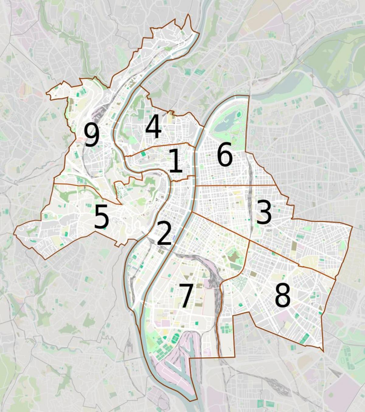 نقشه از لیون arrondissements