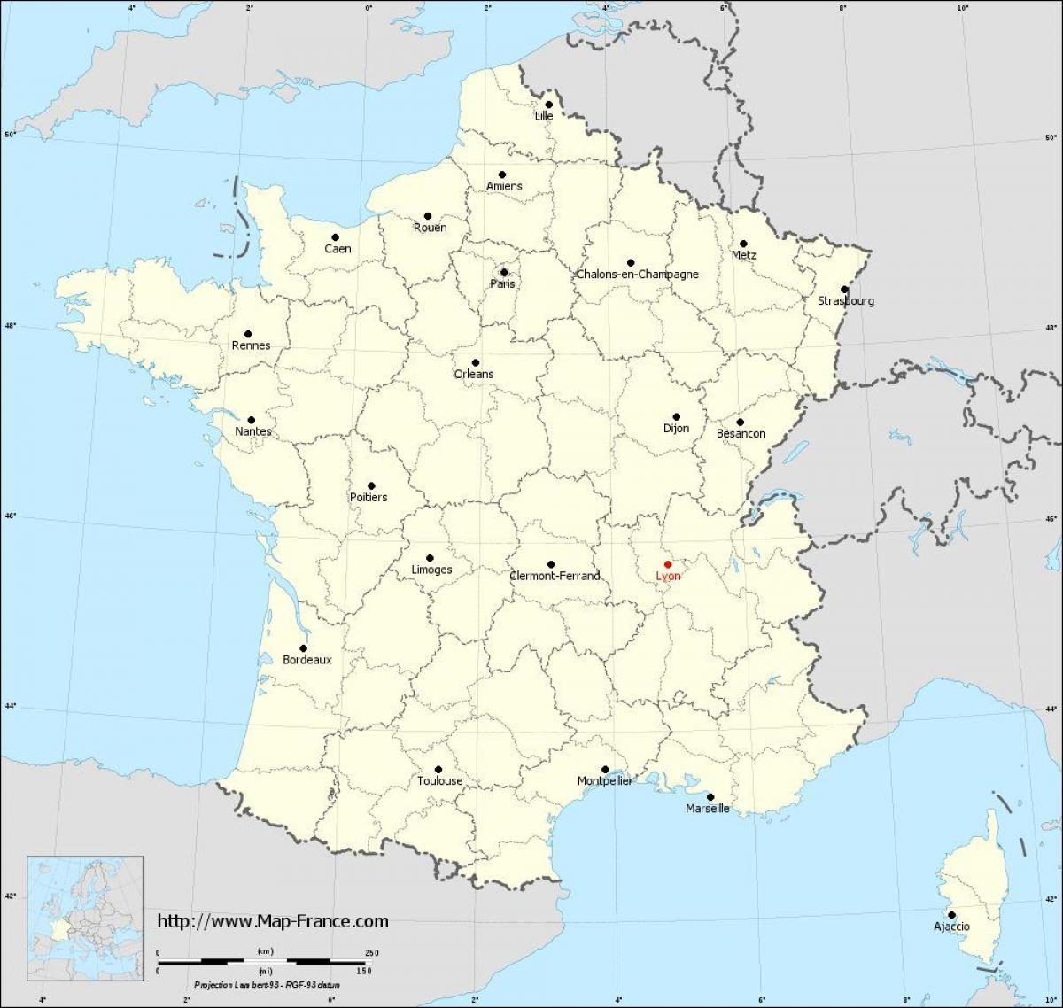 که در آن لیون فرانسه در نقشه
